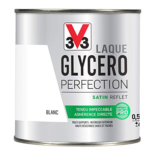 V33 Peinture multi-supports monocouche Laque Glycéro satin, Blanc 0,5 L