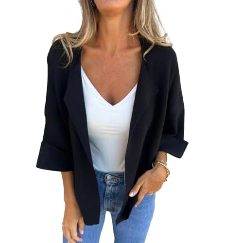 Women Faux Suede Jacket Cardigan 3/4 Sleeve Casual Shawl Collared Open Front Trendy Loose Cardigans for Women 2025