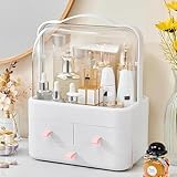 Makeup Organizer and Storage for Vanity with Lid and Drawers, Waterproof and Dustproof Portable Skincare Cosmetics Boxes, Makeup Caddy Holder for Vanity Countertop, Bathroom, Dresser, Bedroom