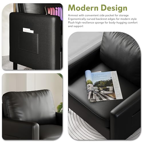 Image of Black Faux Leather Accent Chairs Set of 2 with Arms, Waiting Room, Modern