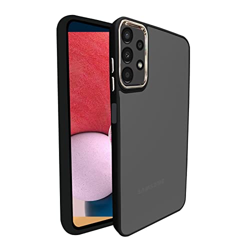 Image of A rtistque Frosted Translucent Back Cover Case for Samsung Galaxy A13 4G | Electroplated Chrome Ring | Raised Camera Edges for Protection | Smooth Sides TPU - Black