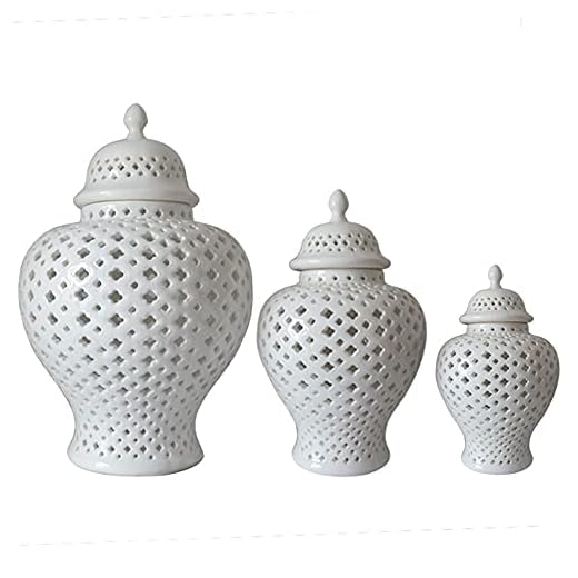 Ingefära Burkar Heminredning Möbler Vit Ingefäraburk Dekorativ Burk Temple Jar Ginger Vas Med Galler Vit Keramikburk Porslinburk