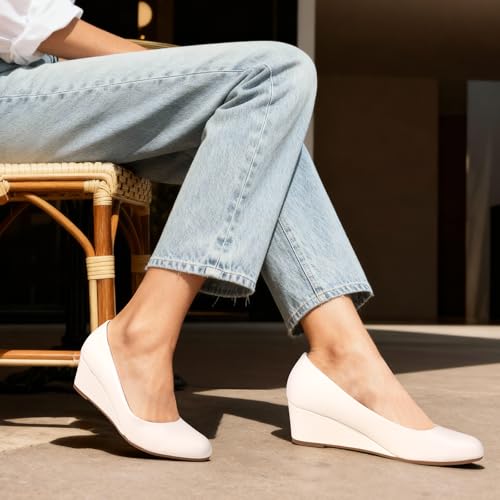 Image of Ankis Black Nude Silver Gold Wedges for Women, Low Heel Women's Wedge Comfortable Closed Toe Women Pumps Dress Shoes -2Inch