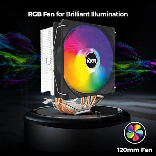 Image of Foxin FCF 004 CPU Cooling Fan with Rainbow LED | CPU Cooler 120mm RGB Fan | Hydramatic Bearing | 1800 RPM | 4 Copper Heat Pipes | 4-Pin | Compatible with Intel LGA1700 /115X /1200 & AMD AM2 /AM3 /AM4 /AM5