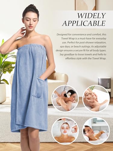 Image of Women'S Soft Wrap Towel Full Length,Bath Robe After Shower Female Plush Long,Spa Bathrobes Lightweight With Pockets
