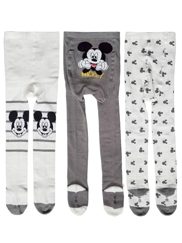 United Labels Disney Mickey Mouse Baby Strumpfhose für Jungen und Mädchen - Babystrumpfhose Babykleidung Grau/Weiß (3er Pack) (DE/NL/SE/PL Numerisch 62 68)