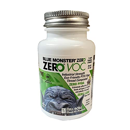 Blue Monster 76040 1/4 Pint (4 oz.) Zero VOC Eco-Friendly PTFE Thread Sealant - Industrial Strength, Non-Seizing Pipe Thread Compound for Galvanized Steel, Brass, Copper, PVC, and More