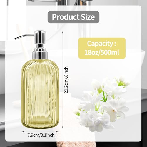 Distributeur de savon en verre de 532 ml avec pompe en acier inoxydable, design moderne côtelé, bouteille de savon liquide rechargeable pour salle de bain, cuisine, savon pour les mains, savon à – vue 2