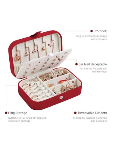 Image of Cortina Jewellery Organiser PU Leather Zipper | Portable Storage Box Case with Dividers | Container for Rings, Earrings, Necklace Home Organizer - Maroon
