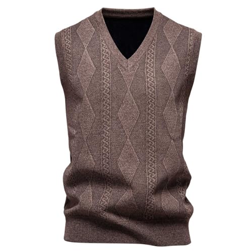 Rhombus Patterned Sweater Vest Sleeveless for Men Fall Winter V Neck Knitted Thick Warm Sweaters Classic Knitwear