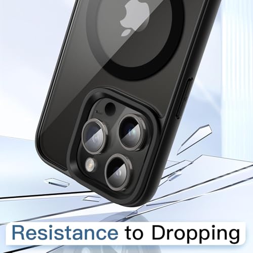 Image of Temdan Magnetic Case for iPhone 14 Pro Max 6.7-Inch Compatible with MagSafe, Shockproof Phone Bumper Cover, Solid Color Matte TPU Frame, Anti-Scratch Clear Back (Black)