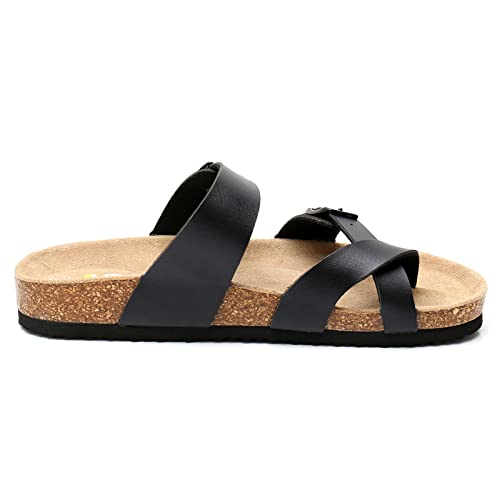 Image of WTW Men's Cork Footbed Sandals Slip on Beach Slide Slipper Shoes with Adjustable Metal Buckle Strap for Men Causal Style