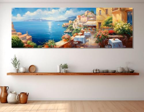 Peinture panoramique de la mer sur toile 30x90cm sans cadre de style marin