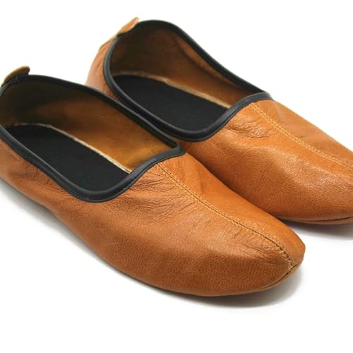 Womens Indoor Leather Slippers Antique Tan Traditional Babouche House Shoes Barefoot Moccasin2
