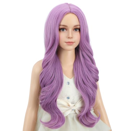Image of PATTNIUM Girls Purple Long Curly Middle Part Wig Halloween Costume Wig