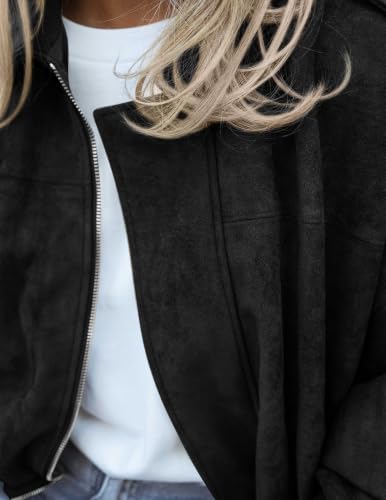 PRETTYGARDEN Faux Suede Jacket Women Fall Cropped Western Bomber Jacket — view 5