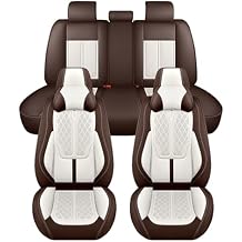 Car Seat Covers 5-Piece Premium for Toyota Camry 2000-2026 Waterproof Nappa Leather Seat Covers with Lumbar Support & Anti-Slip | Airbag Safe DesignWhite&Coffee-Deluxe