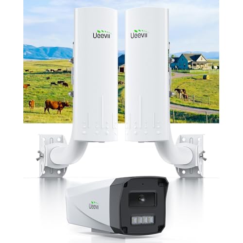 Long Range PTP Security Camera System: UeeVii CPE450 Point to Point Wireless Bridge + 3MP IP Camera Kit, Easy Setup for Homeowner and Business Owner for Barn Farm Ranch Warehouse Factory Sec