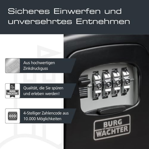 Burg-Wächter Schlüsseltresor mit 4-stelligem Zahlencode für außen und innen, Sicher, Wandmontage, Key Safe 30 SB, Schwarz
