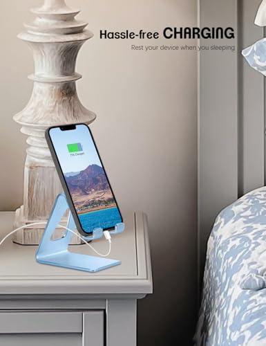 Image of Aoviho Cell Phone Stand for Desk, Aluminum Phone Holder, Sky Blue | Built to Last, Hands-Free Viewing, Fits iPhone 17 /16 /15 Series & Samsung Galaxy, Ideal for Home & Office