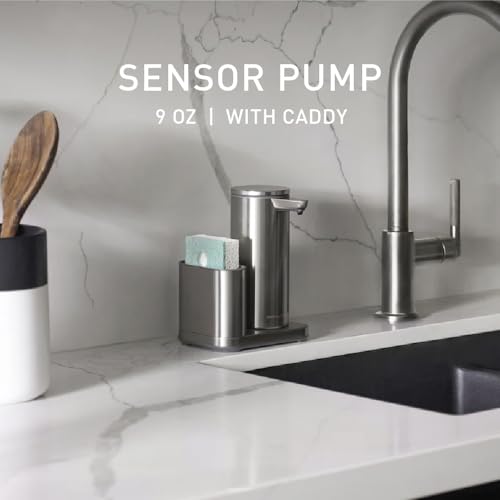 Image of simplehuman Liquid Sensor Pump with Caddy, 9 oz Automatic Soap Dispenser for Kitchen and Bathroom, Touchless Motion Sensor, Variable Dispense, Rechargeable, High-Grade Brushed Stainless Steel
