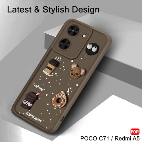 Image of TheGiftKart Back Cover Case for Poco C71 / Redmi A5 | Cute Fun Cartoon 3D Bear Coffee Case | Full Camera Protection | Shockproof Back Cover Case for Poco C71 / Redmi A5 (Silicone, Brown)