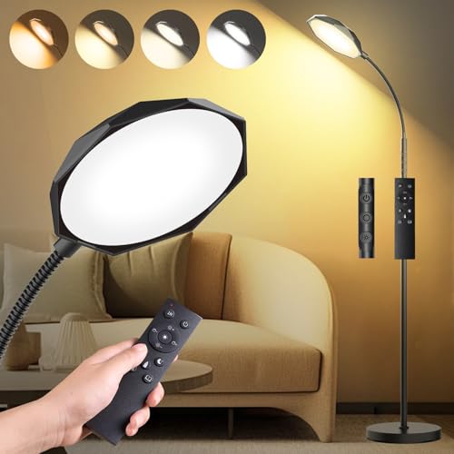 Elegante Diamant-LED Stehlampe Wohnzimmer Dimmbar 【Frei Verstellbar】,18W 1800LM Deckenfluter mit Fernbedienung & Touchsteuerung,1-Minuten-Installation,Stehlampe Modern für Büro,Schlafzimmer(Schwarz)