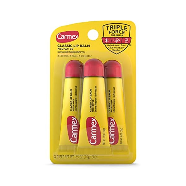 Carmex Medicated Lip Balm Tubes, Lip Moisturizer for Dry, Chapped Lips, 0.35 OZ - 3 Count