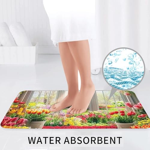Juego de 3 alfombras de baño Spring Garden con estampado de flores de selva antideslizantes 7
