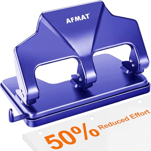 Image of AFMAT 3 Hole Punch Heavy Duty, 40-Sheet Three Hole Punch, 50% Reduced Effort, 3 Hole Puncher for Binder w /Large Chip Tray, 9 /32 inch Holes Diameter, Metal Paper Puncher for Home /Office /School, HP15