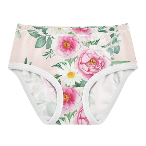 Toddler Underwear Floral 2t Cotton Cute Panties Girl Flower Briefs Kids Undies Floral Watercolor Peonies Pink