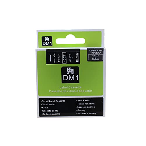 Fita Refil Compatível D1 45021 Preta com letra branca 12mm para Rotulador Dymo LM150 LM160P LM210D L
