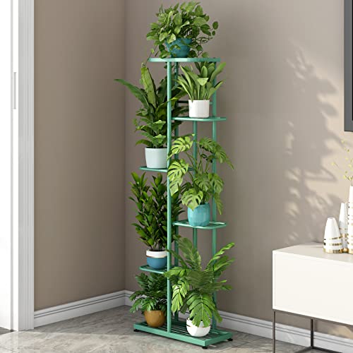 Image of LINZINAR Plant Stand Metal 6 Tier 7 Potted Multiple Flower Pot Holder Shelf Indoor Outdoor Planter Display Shelving Unit for Patio Garden Corner Balcony Living Room (6 Tier 7 Potted, Light Green)
