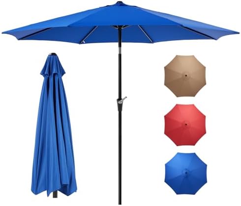 OLIXIS 9ft Patio Umbrella with Tilt and Crank Button & 8 Sturdy R...