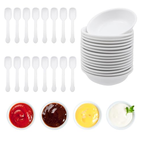 HOMEJOY Lot de 16 bols à sauce ronds avec cuillère, petits bols à sauce, mini bols à épices, sushis, bols à dessert, pour sauces, noix et apéritifs (7,2 x 2 cm)