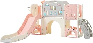 Seyakany - Tobogán para niños (11 en 1, para niños pequeños), diseño de cesta de baloncesto, estructura de juego para niños, túnel de arco y telescopio, estructura de escalada para niños