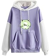 Attine Cute Frog Hoodie for Womens Teen Girls Long Sleeve Patchwork Sweatshirts Kawaii Frog Graph...