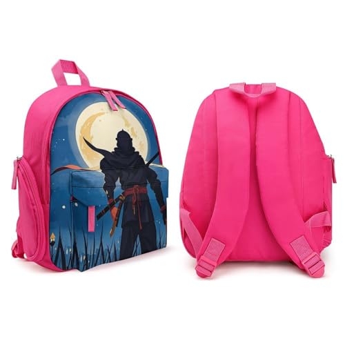 Moonlight Watercolor Style Ninja Backpack for Men Women, Durable Small Bookbag Lightweight Daypack for Travel, Hiking, Pink-style4