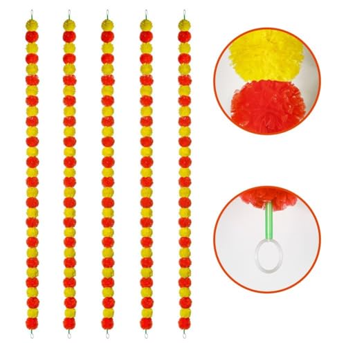 Guirlande fleurs de souci artificielles pour décoration Diwali chaleureuse - 3