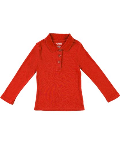 French Toast Girls' L/S Fitted Knit Polo with Picot Collar - red, 10/122