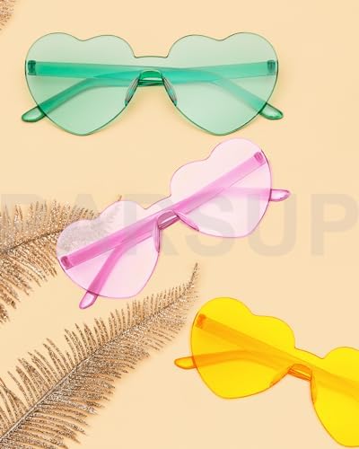 PARSUP 14 Pairs Heart Shaped Rimless Glasses Frameless Sunglasses Transparent Candy Colour Tinted Eyewear Bachelorette Party Favours Photo Booth Props,14 Colours