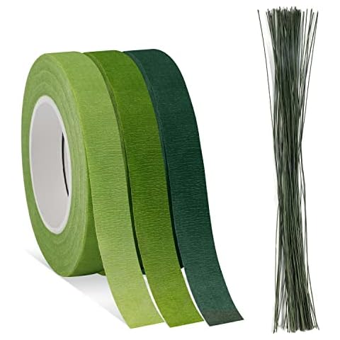 SAVITA Blumendraht, 100 Stück 14 Zoll Blumendraht Grün Blumenwickelband mit 3 Rollen 1/2 Zoll x 30 Yards Blumenband zum Umwickeln von Blumensträußen und Blumenhandwerk Cover