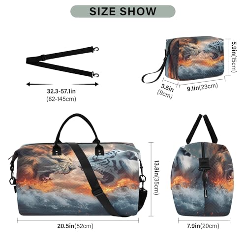 Weekender Bags Travel Duffel Gym Bag Lion and Tiger Carry on Overnight Tote Bag with Toiletry Bag for Airplane Travel Trip Gym Yoga3