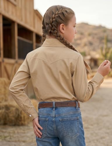 Image of Noomelfish Girls Long Sleeve Western Pearl Snap Button Down Shirt Cowgirl Outfits Blouse Tops (5-14 Years)