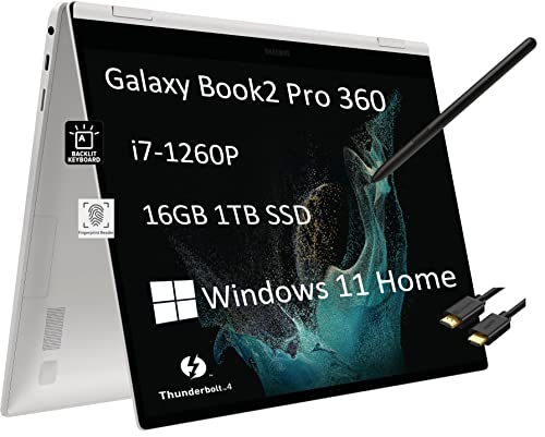 Galaxy Book2 Pro 360 2-in-1 Laptop for Creator, Photographer, Designer (13.3" FHD Touchscreen, Intel Core i7-1260P, 16GB RAM, 512GB SSD, Active Pen) Backlit, FP, IST SD Card, Win 11 Pro