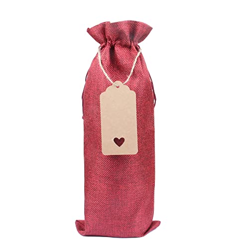 10 Pieces Burlap Wine Bags, Jute Gift Bags With Drawstrings, Single Reusable Wine Bottle Covers With Ropes And Tags (Burgundy Red -10Pcs) #TOP5