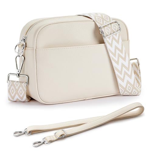 KALIDI Umhängetasche für Damen, mit verstellbarem breitem Gurt und schmalem Riemen, mehrere Taschen, stilvolle Handtaschen, Beige-a