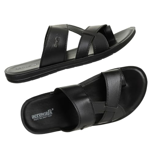 AEROWALK Stylish T-Shape Fashion Sandal/Slipper for Men | Comfortable | Lightweight | Anti Skid | Casual Office Footwear (9618_BROWN_41)