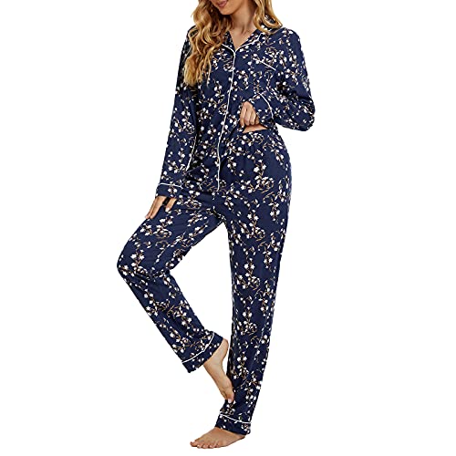 Image of Tugege Pajamas Set Long Sleeve Sleepwear Womens Button Down Nightwear Pj Sets