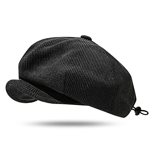 Clakllie Casquette Newsboy pour homme avec visière Shelby Bonnet Baker Boy Chapeau Chapeau Béret Casquette de raquette Gatsby Cap Newsboy Driving Cabbie, Noir H-BL45, taille unique Cover